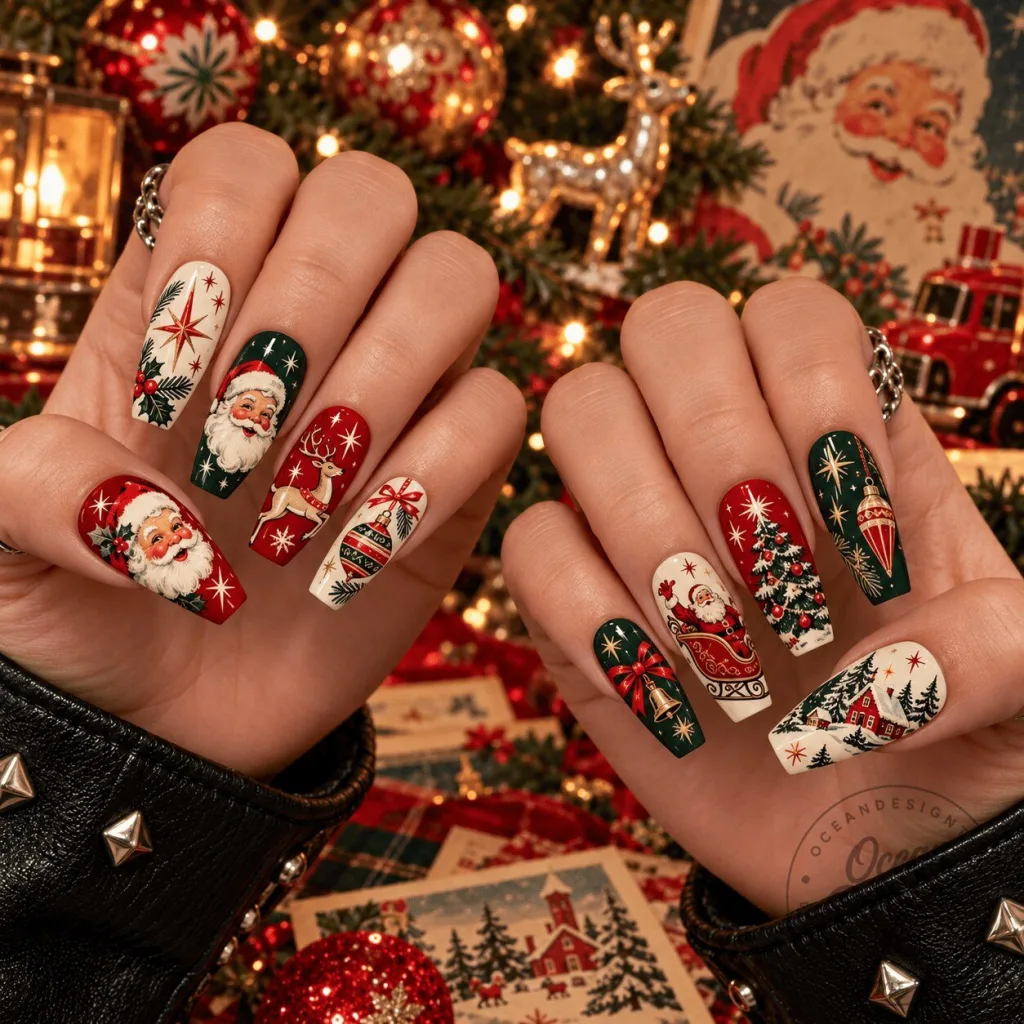 Vintage Santa Claus Christmas Holiday Press-On Nails Set for Festive Manicure Vintage Santa Claus Christmas Holiday Press-On Nails Set for Festive Manicure