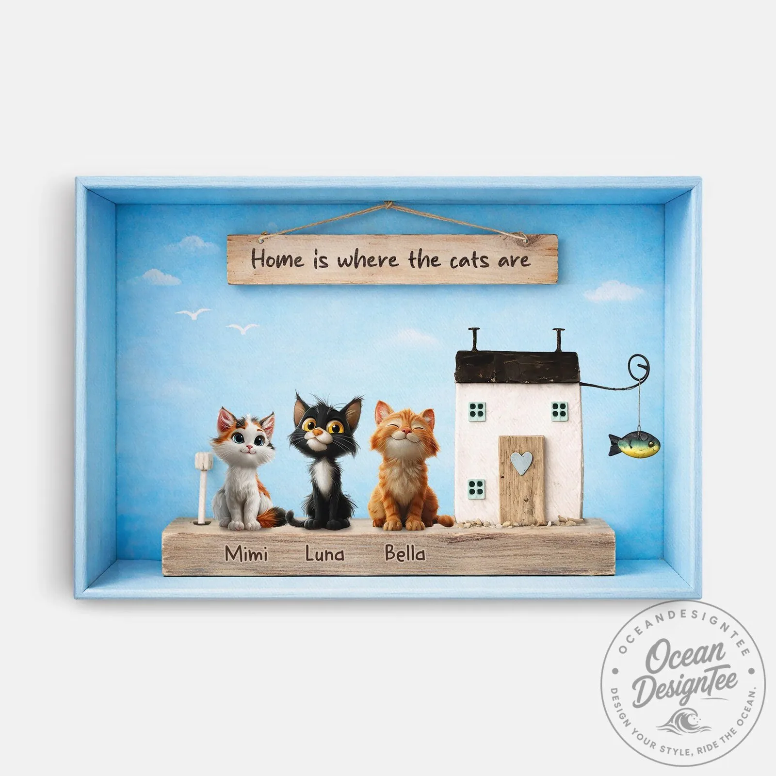 Personalized Home Is Where The Cats Are Shadow Box Wall Art Decor