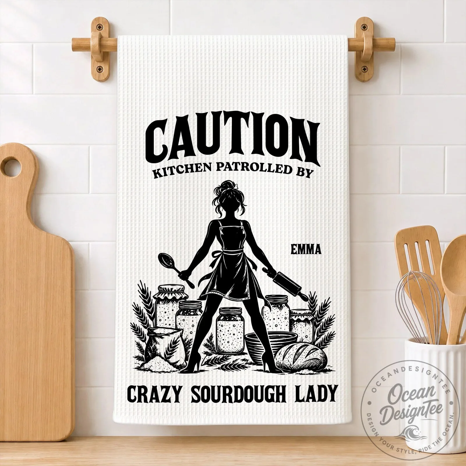 Personalized Crazy Sourdough Lady Kitchen Towel with Custom Name 3 Personalized Crazy Sourdough Lady Kitchen Towel with Custom Name