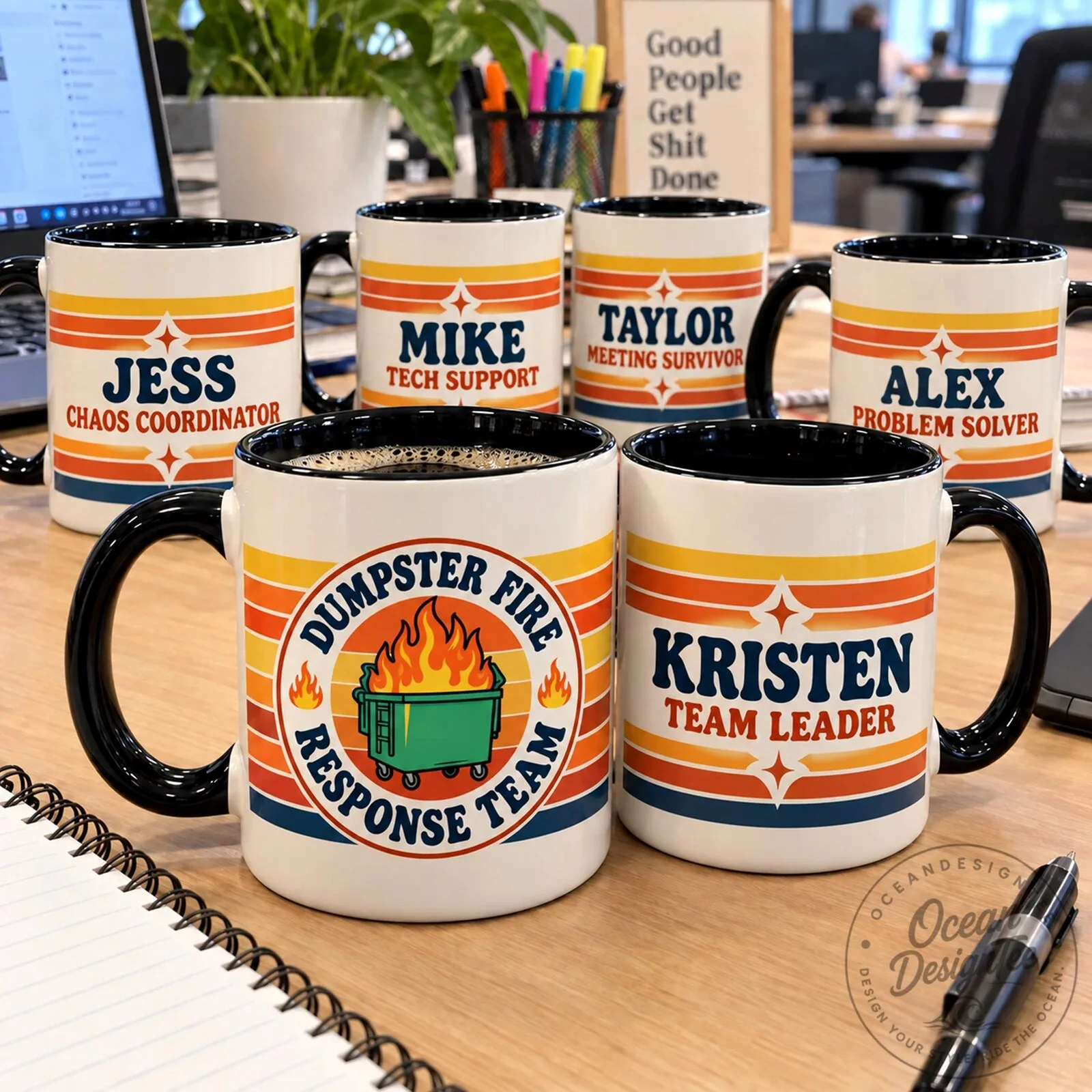 Personalized Dumpster Fire Response Team Retro Striped Coffee Mug 1 Personalized Dumpster Fire Response Team Retro Striped Coffee Mug