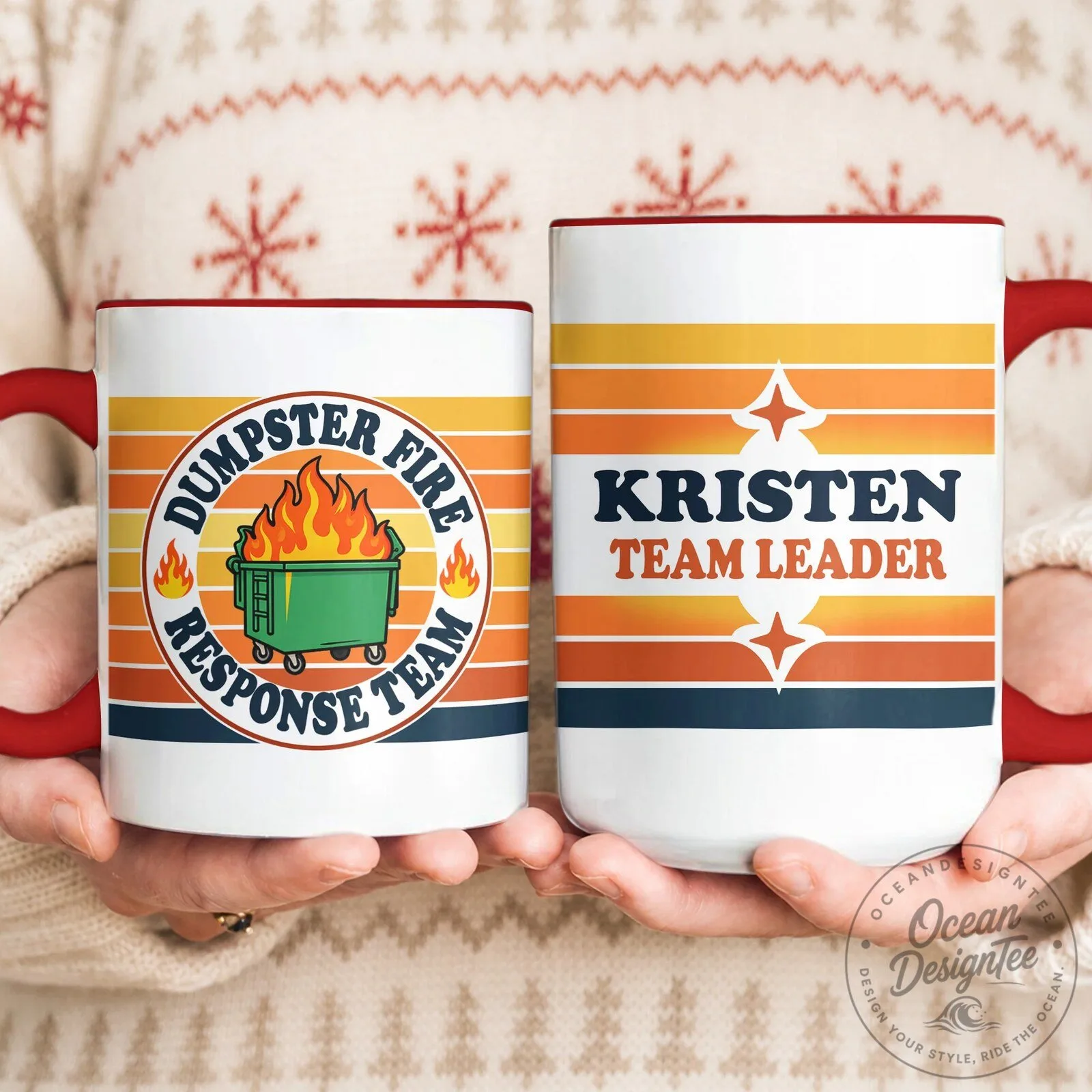 Personalized Dumpster Fire Response Team Retro Striped Coffee Mug 12 Personalized Dumpster Fire Response Team Retro Striped Coffee Mug