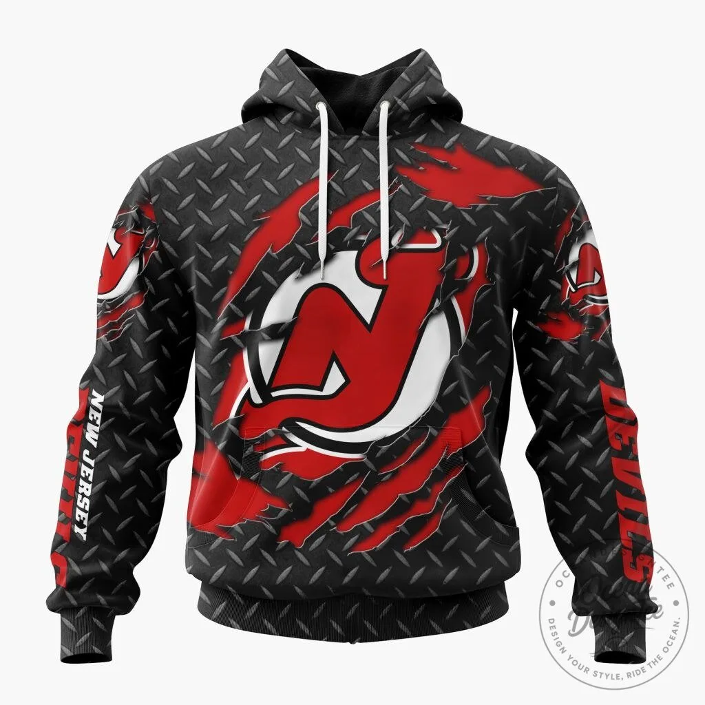 New Jersey Devils Black Diamond Plate Design Hockey Fan Hoodie