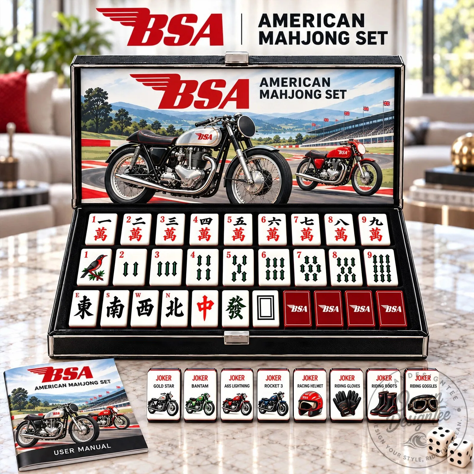 BSA American Mahjong Set with Custom Tiles and User Manual