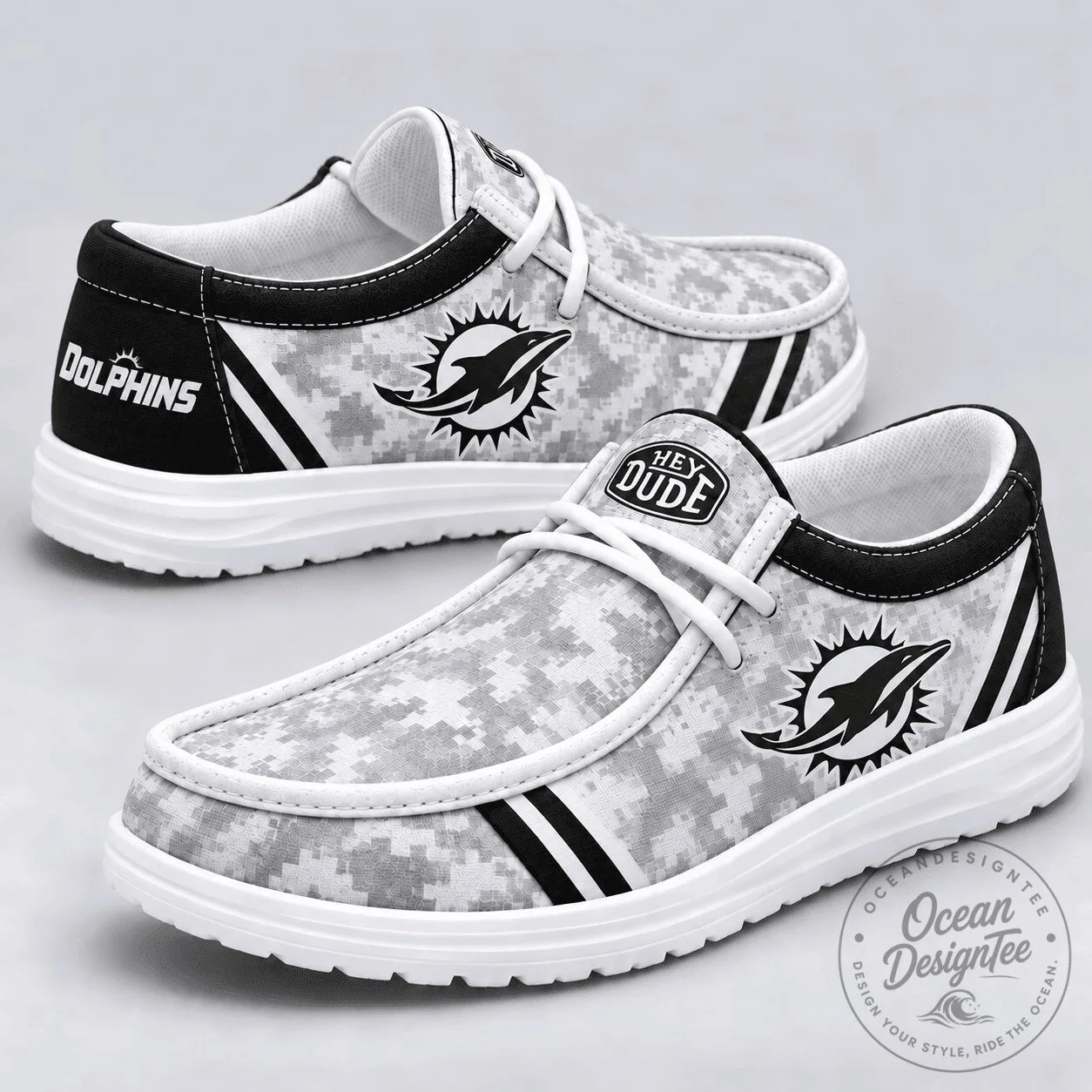 Miami Dolphins NFL Team Logo Digital Camouflage Loafer Shoes