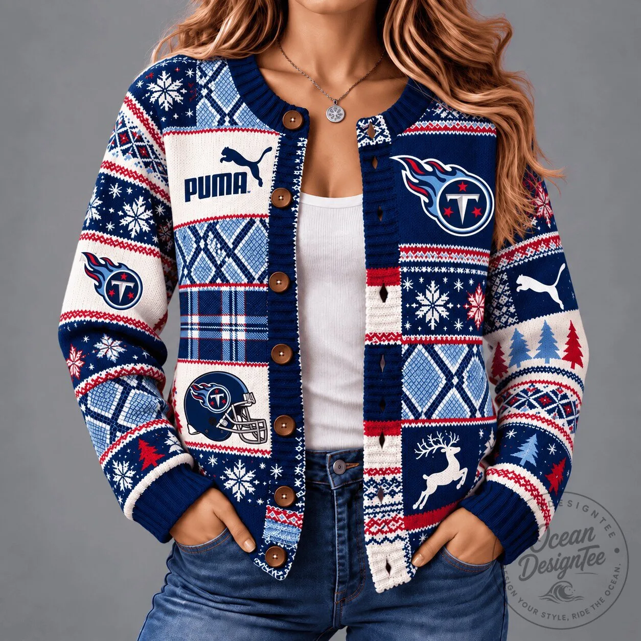 Tennessee Titans Christmas Patchwork Ugly Sweater Cardigan for Women 1 Tennessee Titans Christmas Patchwork Ugly Sweater Cardigan for Women