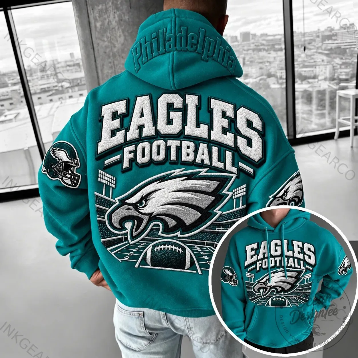 Philadelphia Eagles Football Team Logo Teal Hoodie for Men