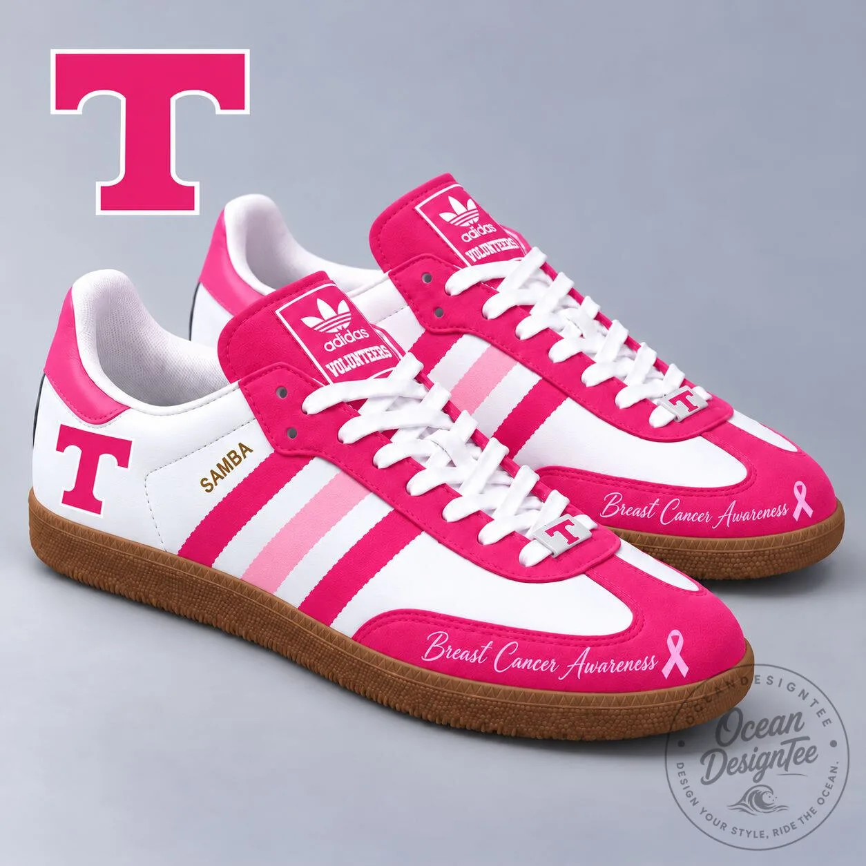Tennessee Volunteers Breast Cancer Awareness Pink and White Samba Shoes 2 Tennessee Volunteers Breast Cancer Awareness Pink and White Samba Shoes