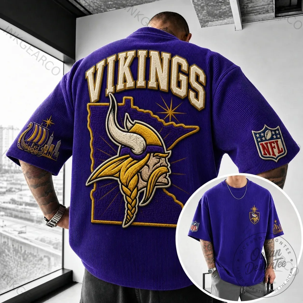 Short Sleeve Corduroy T-Shirt for Minnesota Vikings NFL Football Team