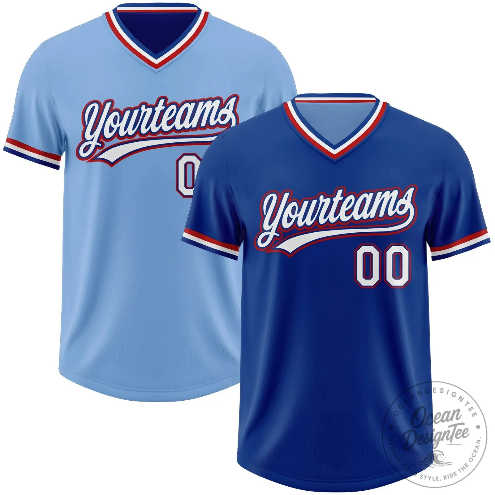 Reversible Baseball Jersey in Custom Royal Blue and Light Blue Pullover Design