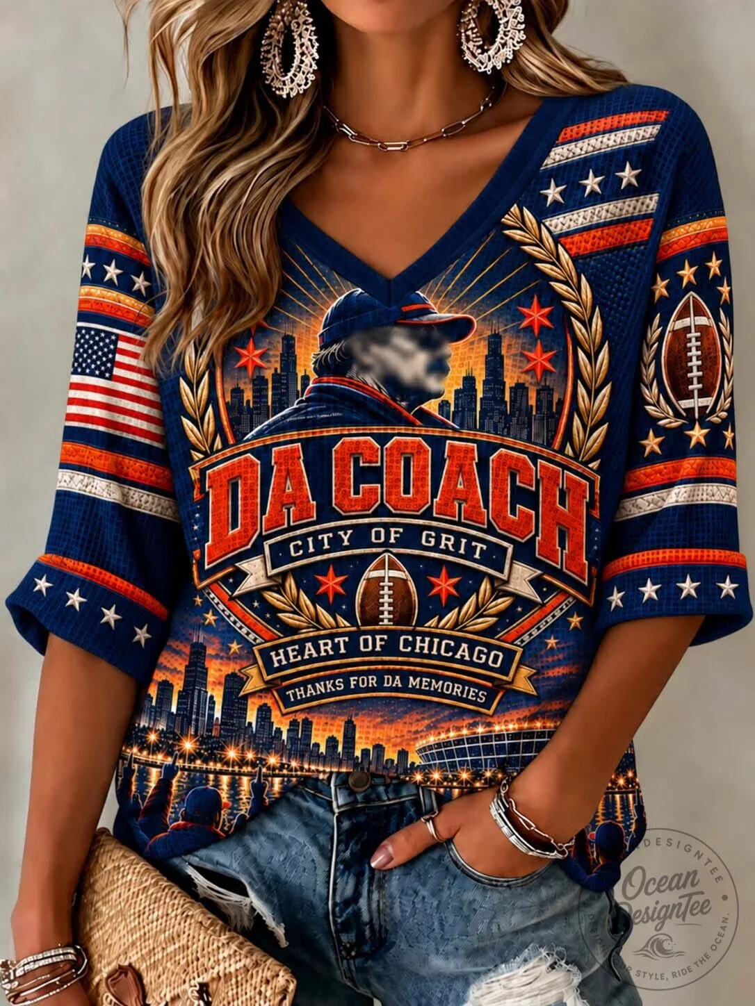 Chicago Bears Da Coach City of Grit Heart of Chicago Women's V-Neck T-Shirt 1 Chicago Bears Da Coach City of Grit Heart of Chicago Women's V-Neck T-Shirt