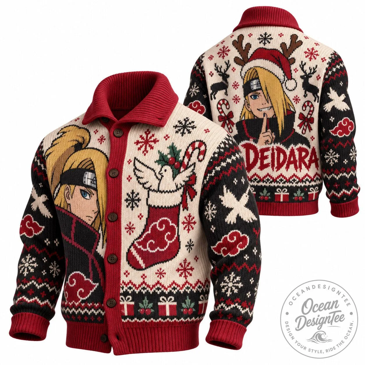 Deidara Naruto Shippuden Christmas Holiday Cardigan Sweater