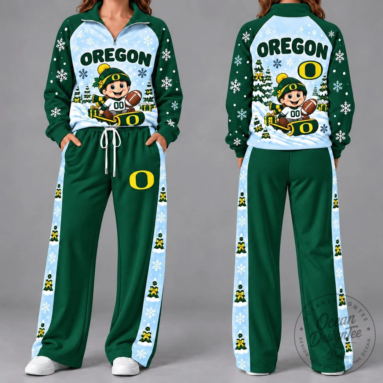 Oregon Ducks Christmas Quarter Zip Hoodie and Sweatpants Set for Women