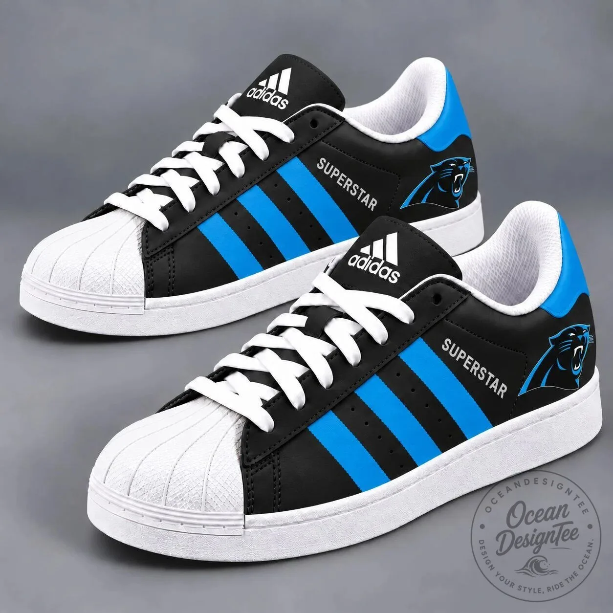 Carolina Panthers NFL Team Logo Black and Blue Superstar Sneakers Shoes