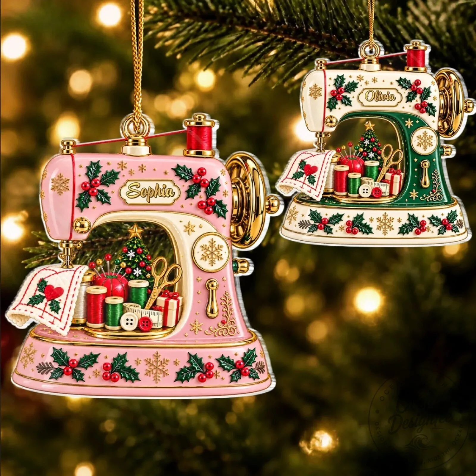Personalized Sewing Machine Christmas Ornament, Custom Crafter Holiday Decoration
