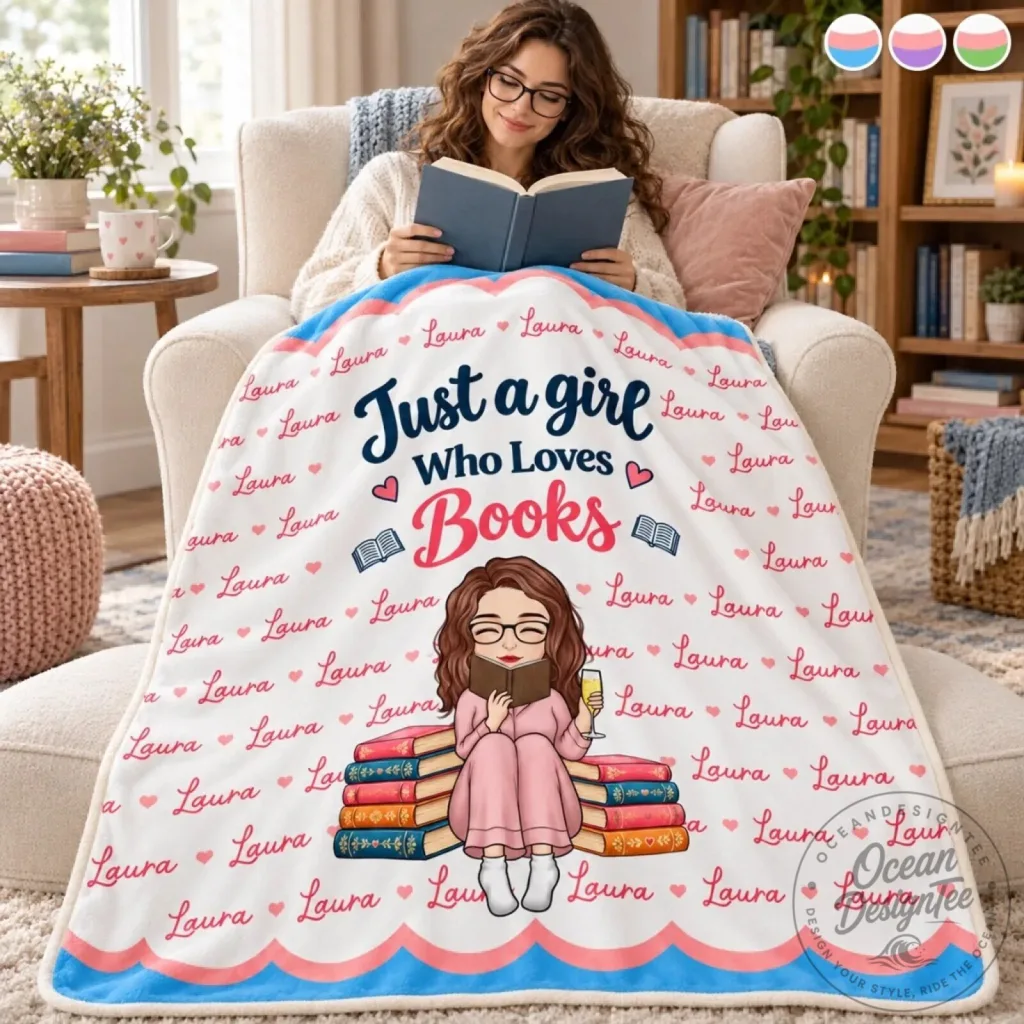 Personalized Just A Girl Who Loves Books Custom Name Blanket Personalized Just A Girl Who Loves Books Custom Name Blanket