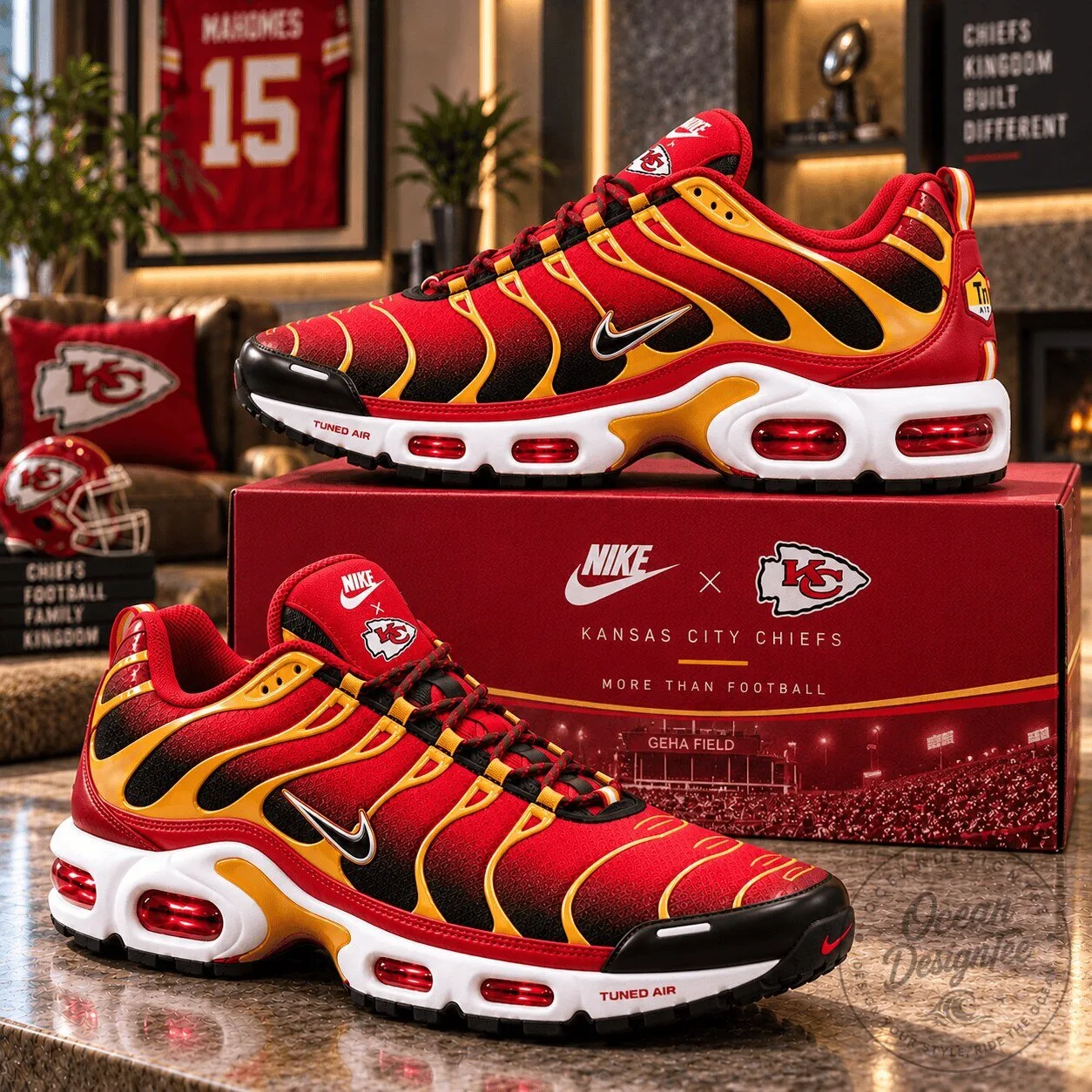 Kansas City Chiefs Nike Air Max Plus Tuned Air Red Yellow Black Shoes
