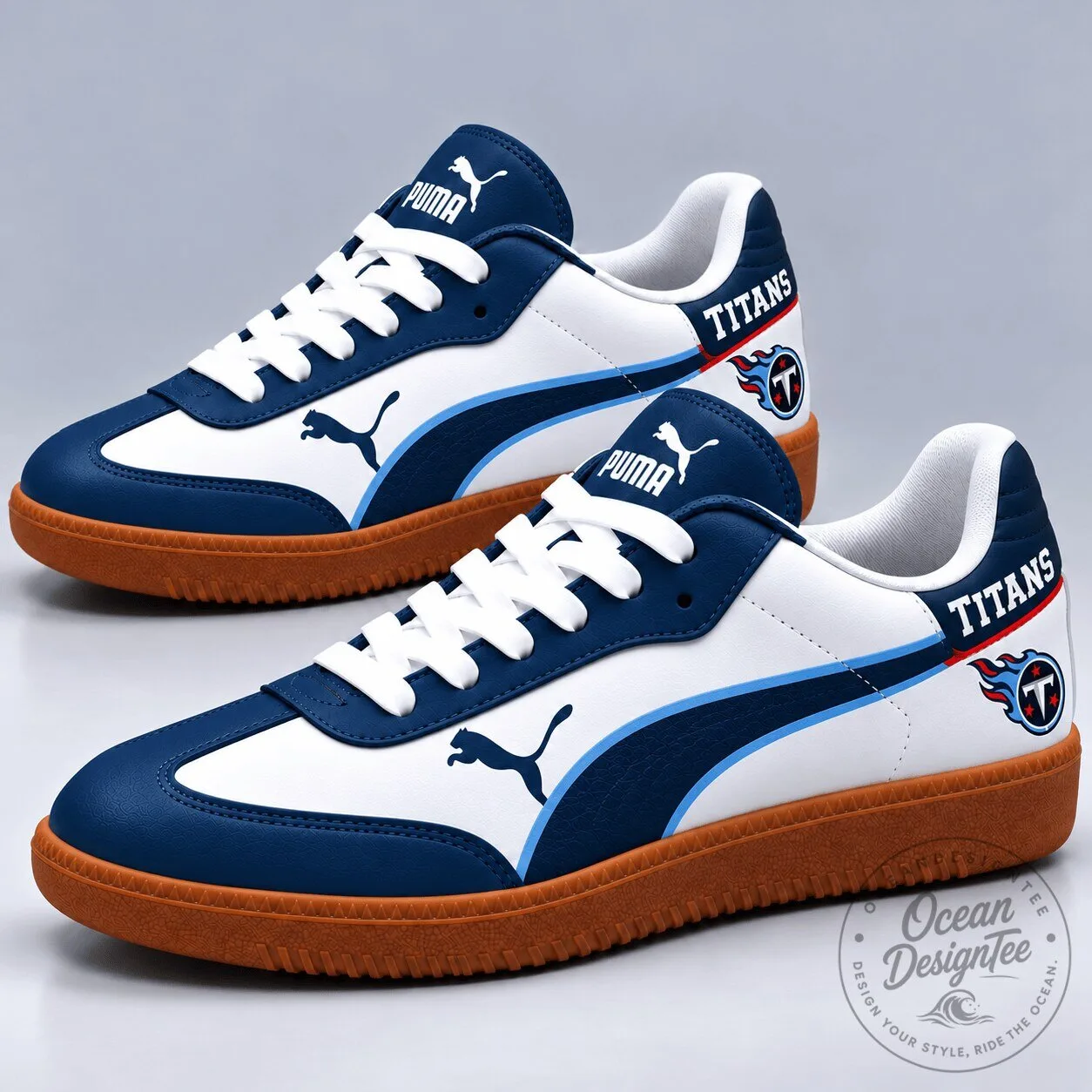 Tennessee Titans NFL Team Logo White and Blue Athletic Sneakers Shoes