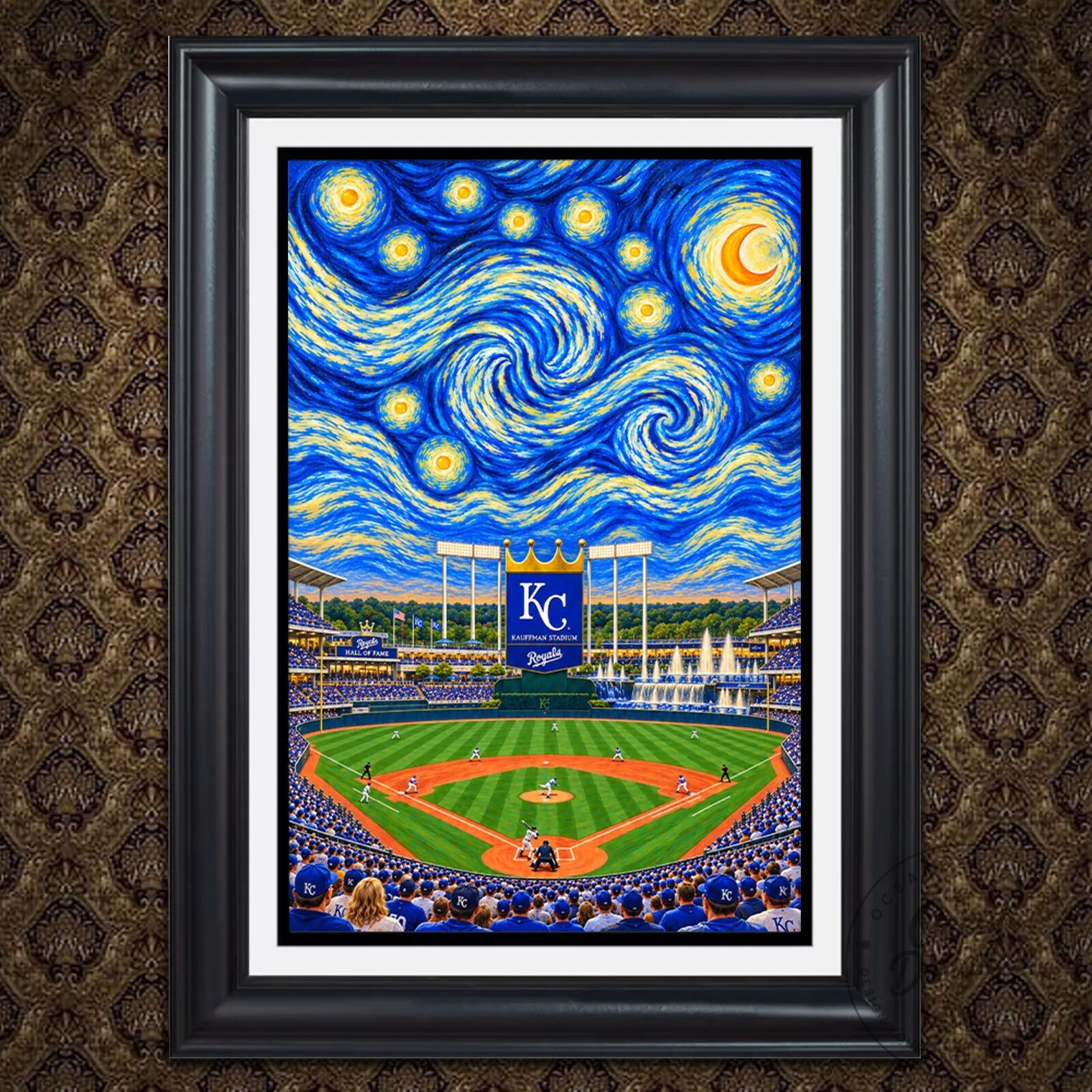 Kansas City Royals Kauffman Stadium Starry Night Baseball Game Wall Art Print