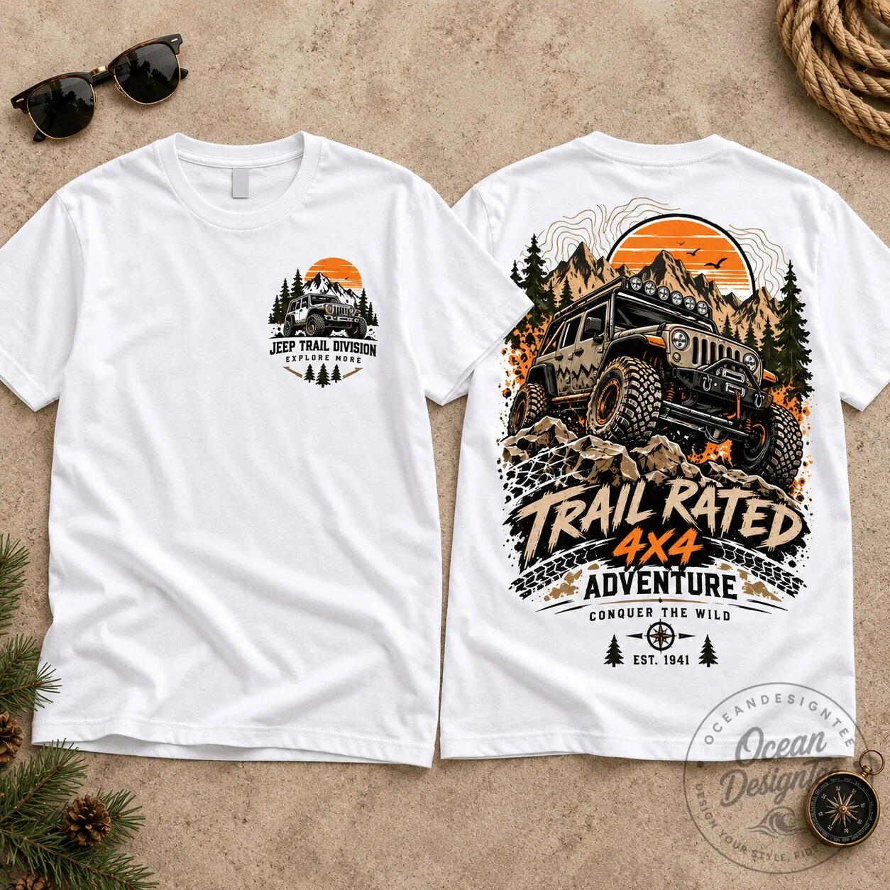 Jeep Trail Rated 4x4 Adventure Conquer The Wild Mountain Graphic T-Shirt