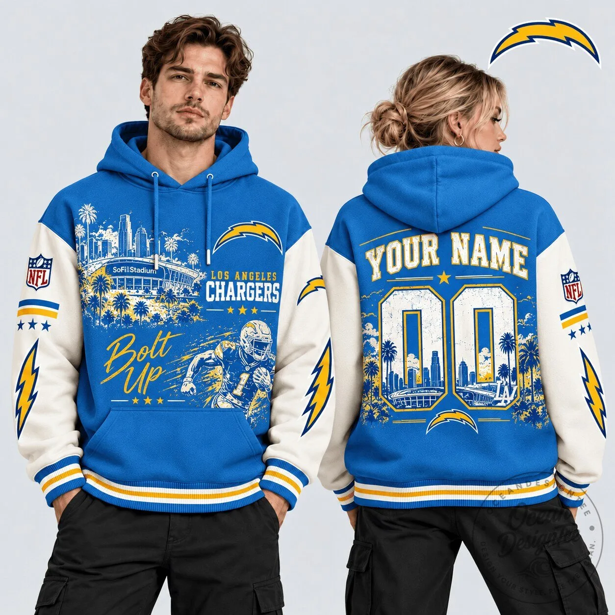 Los Angeles Chargers NFL SoFi Stadium Bolt Up Vintage Style Hoodie