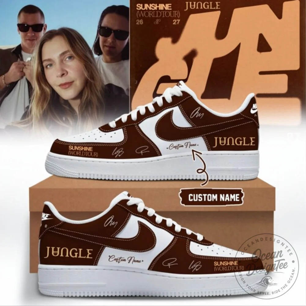 Jungle Band Sunshine World Tour Custom Name White and Brown Sneakers