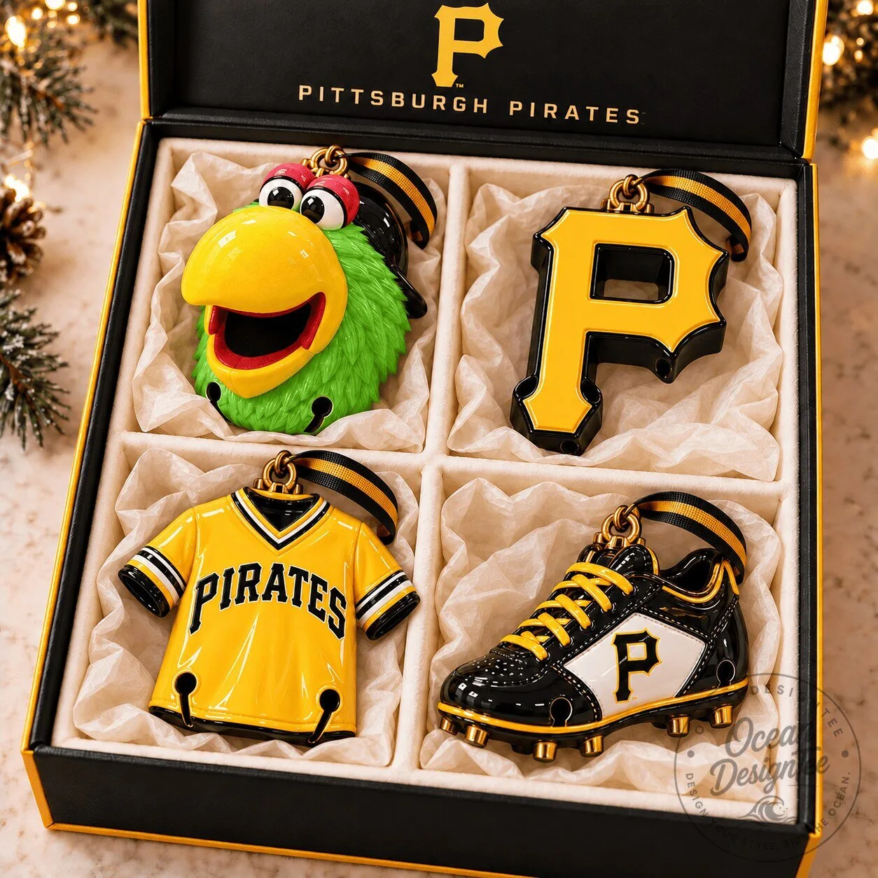 Pittsburgh Pirates Baseball Team Christmas Tree Ornament Set