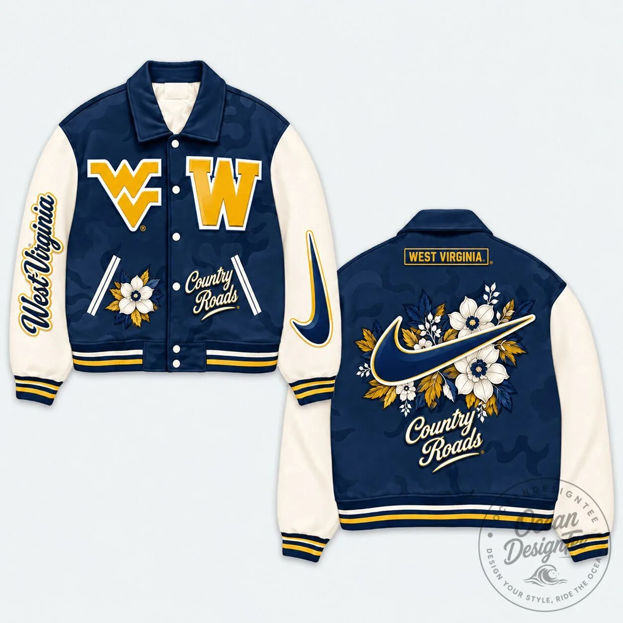 West Virginia Mountaineers Country Roads Floral Design Varsity Jacket