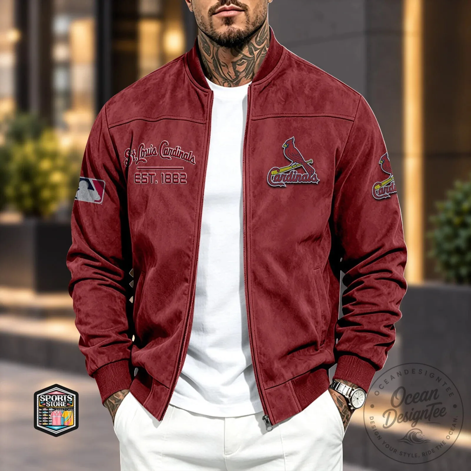 St. Louis Cardinals Baseball Team Logo Embroidered Bomber Jacket