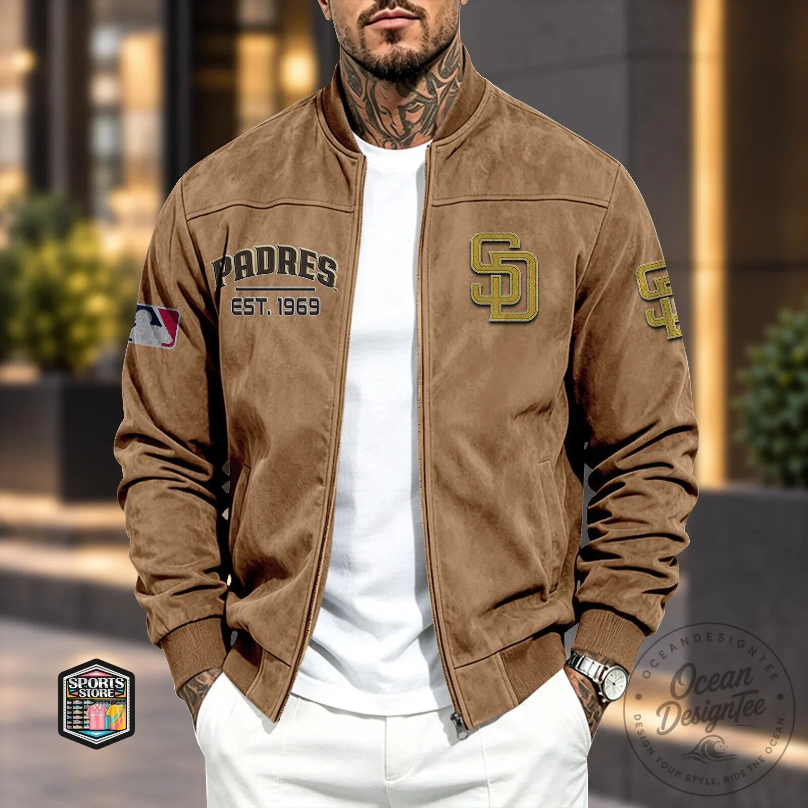 San Diego Padres Baseball Team Logo Brown Bomber Jacket