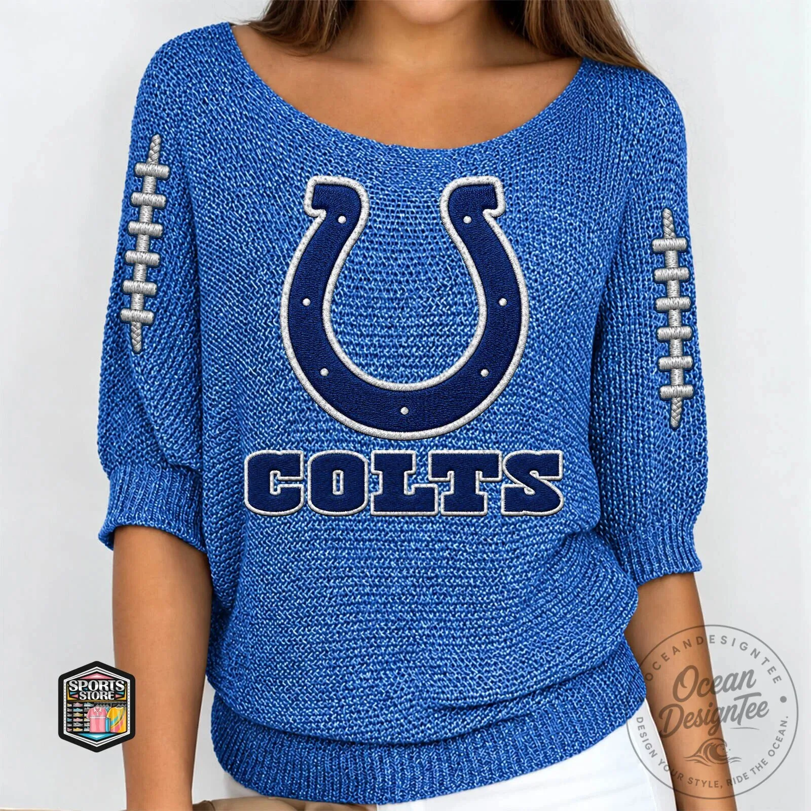 Indianapolis Colts Football Team Logo Women's Blue Knit Sweater Top