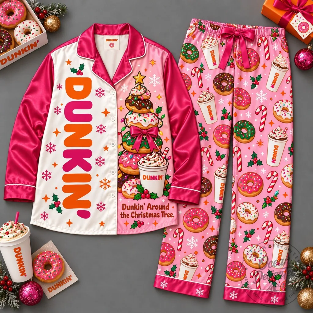 Dunkin' Donuts Christmas Tree Coffee Cups and Sprinkles Holiday Pajamas Set Dunkin' Donuts Christmas Tree Coffee Cups and Sprinkles Holiday Pajamas Set
