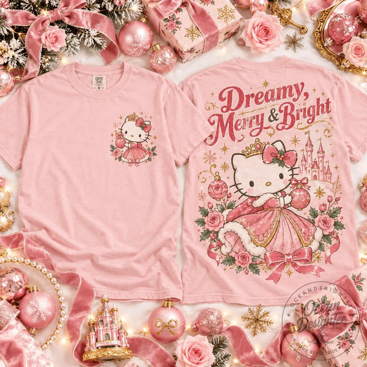 Dreamy Merry and Bright Hello Kitty Princess Christmas Holiday T-Shirt