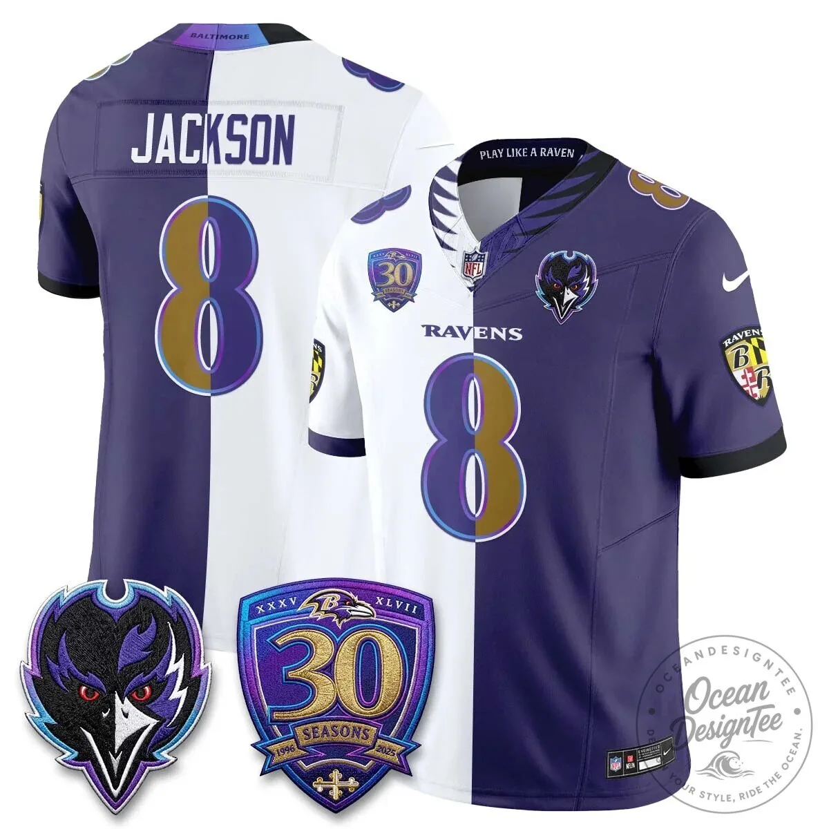 Lamar Jackson Baltimore Ravens Purple White Split Vapor Football Jersey 44 Lamar Jackson Baltimore Ravens Purple White Split Vapor Football Jersey