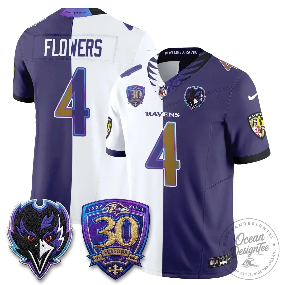 Lamar Jackson Baltimore Ravens Purple White Split Vapor Football Jersey 46 Lamar Jackson Baltimore Ravens Purple White Split Vapor Football Jersey