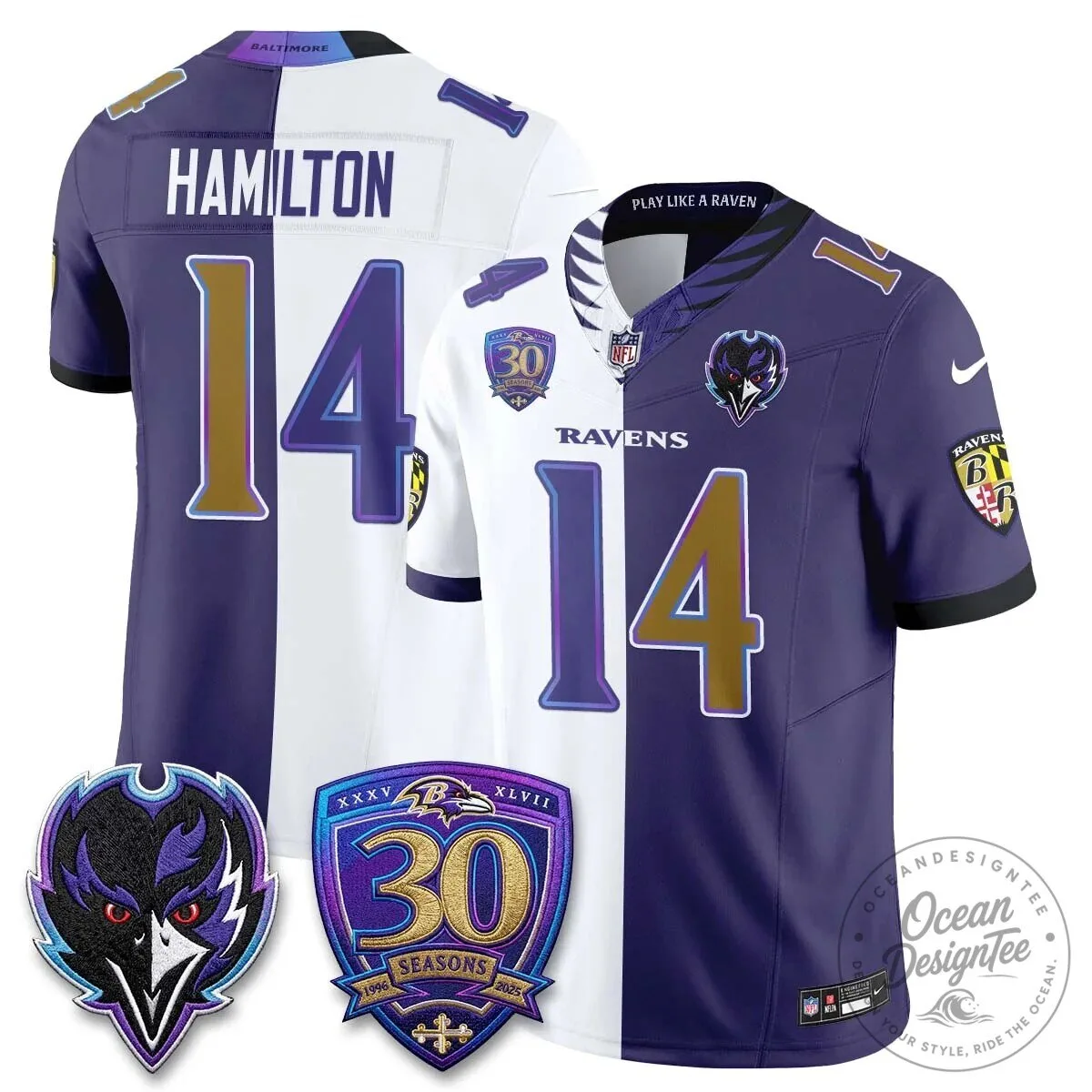 Lamar Jackson Baltimore Ravens Purple White Split Vapor Football Jersey 47 Lamar Jackson Baltimore Ravens Purple White Split Vapor Football Jersey