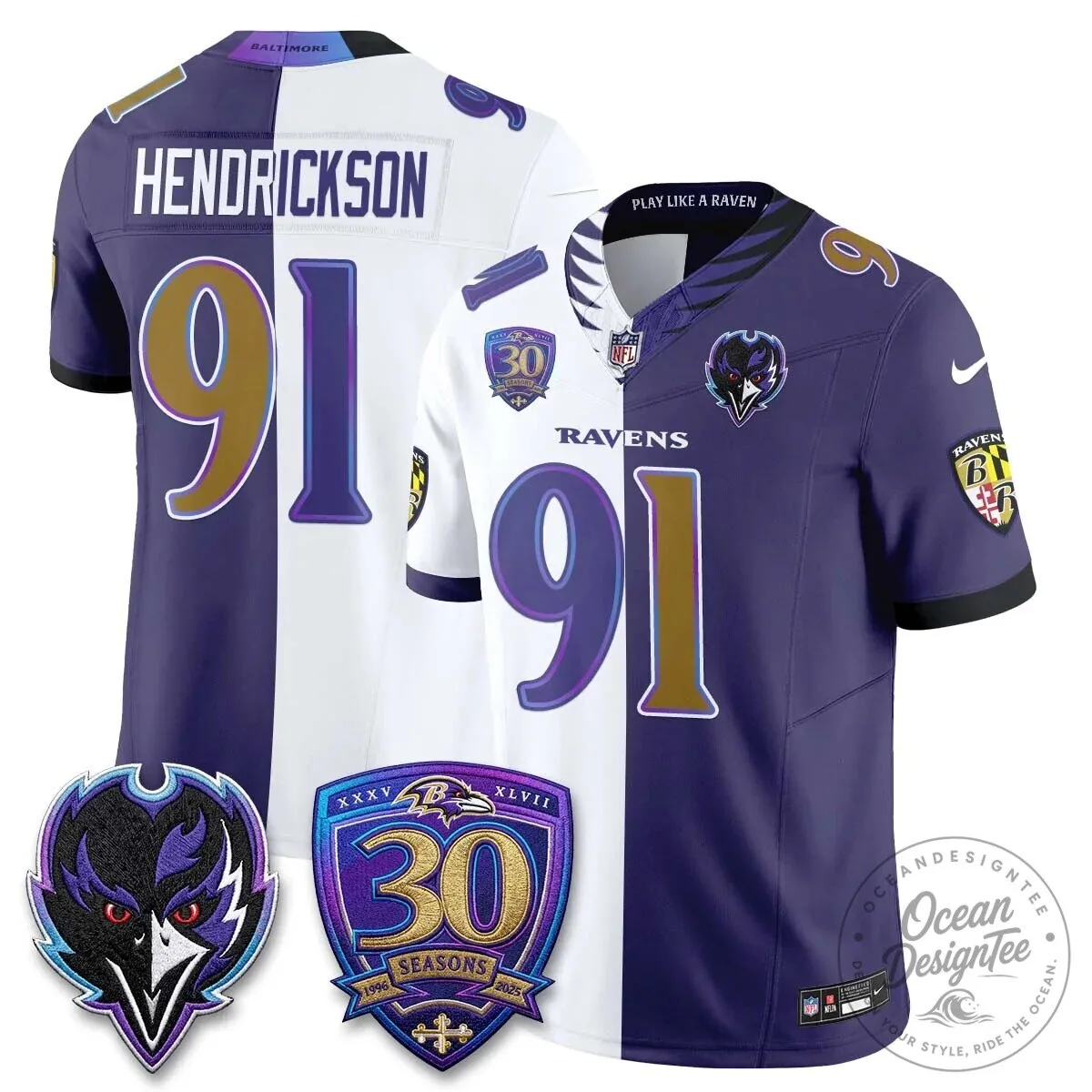 Lamar Jackson Baltimore Ravens Purple White Split Vapor Football Jersey 51 Lamar Jackson Baltimore Ravens Purple White Split Vapor Football Jersey