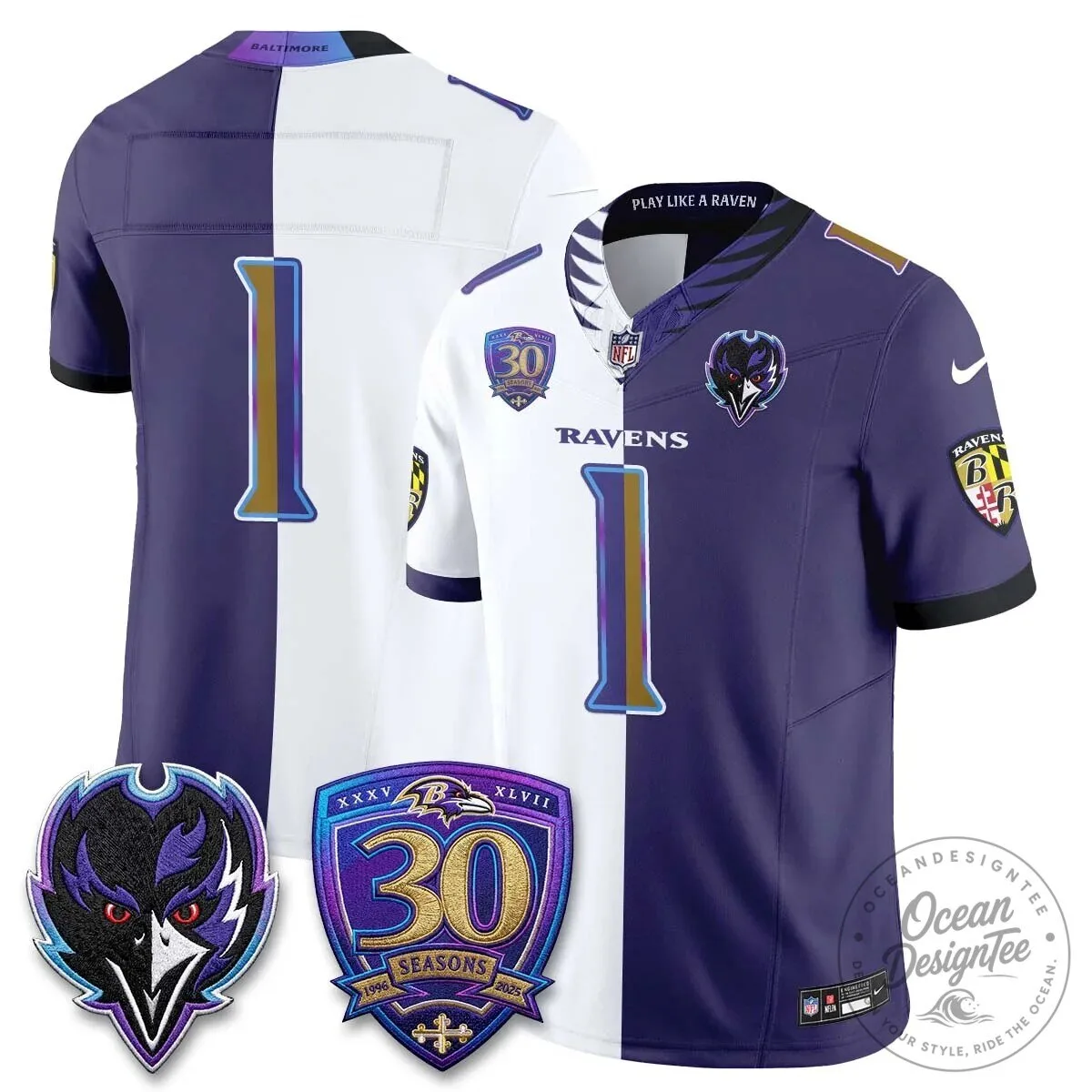 Lamar Jackson Baltimore Ravens Purple White Split Vapor Football Jersey 52 Lamar Jackson Baltimore Ravens Purple White Split Vapor Football Jersey