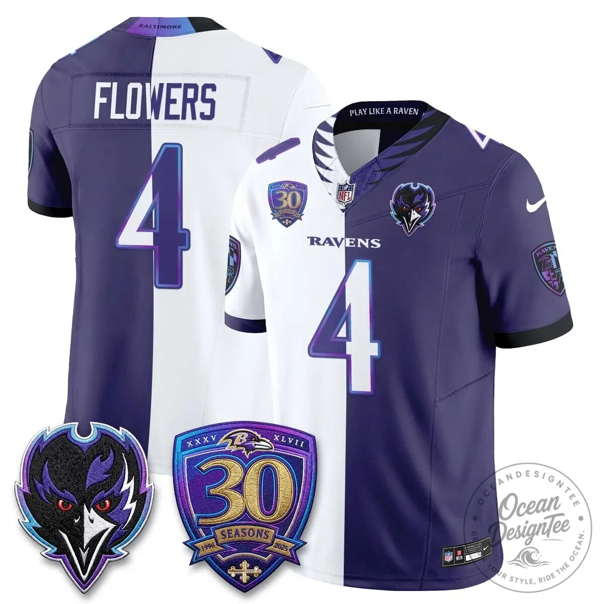 Lamar Jackson Baltimore Ravens Purple White Split Vapor Football Jersey 56 Lamar Jackson Baltimore Ravens Purple White Split Vapor Football Jersey