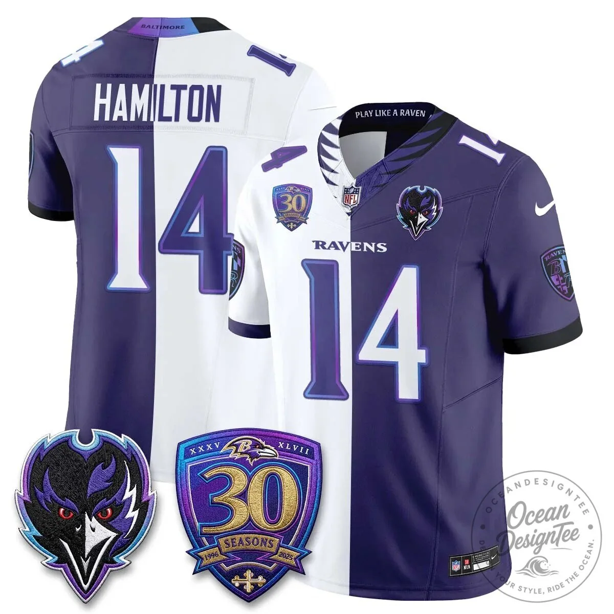 Lamar Jackson Baltimore Ravens Purple White Split Vapor Football Jersey 57 Lamar Jackson Baltimore Ravens Purple White Split Vapor Football Jersey