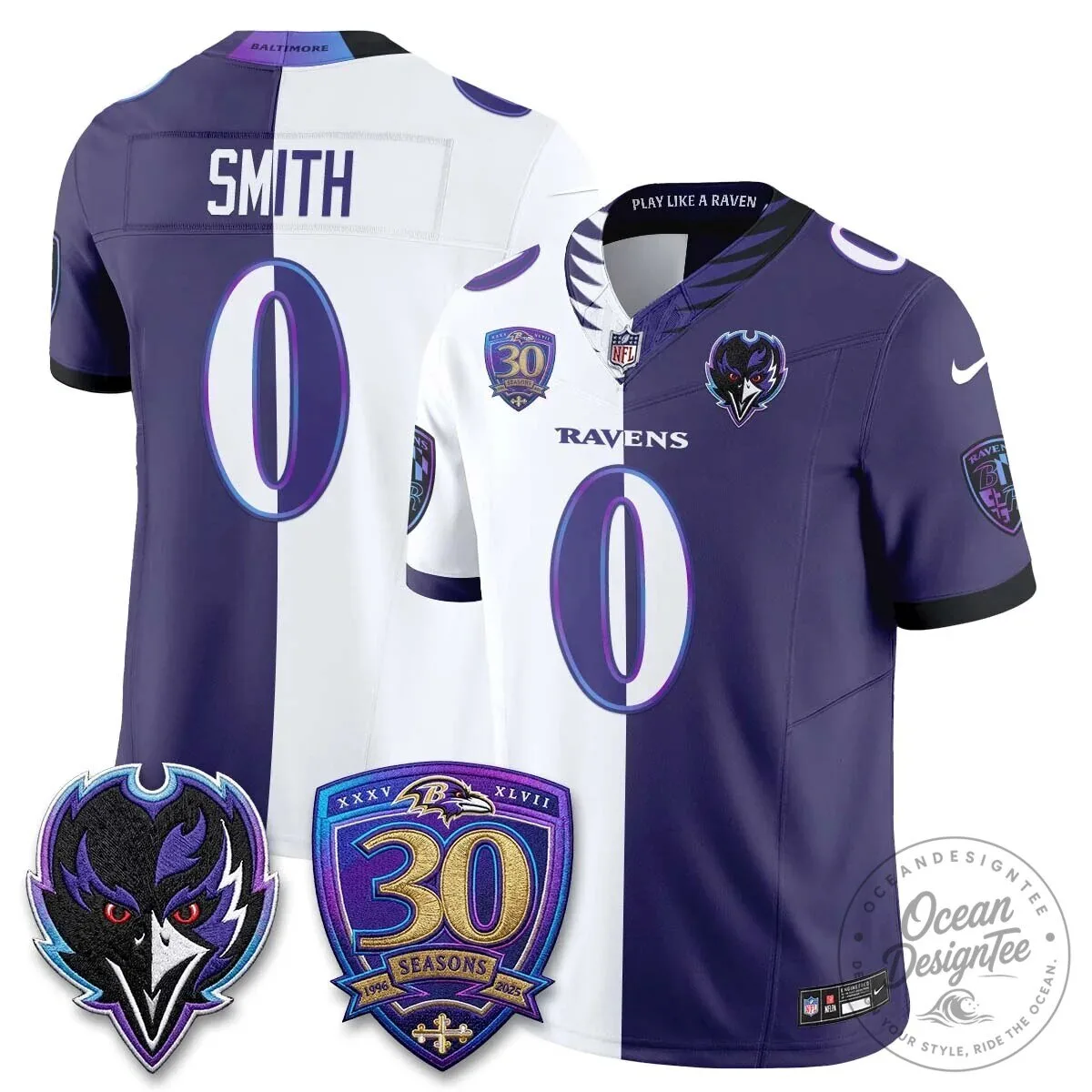Lamar Jackson Baltimore Ravens Purple White Split Vapor Football Jersey 58 Lamar Jackson Baltimore Ravens Purple White Split Vapor Football Jersey