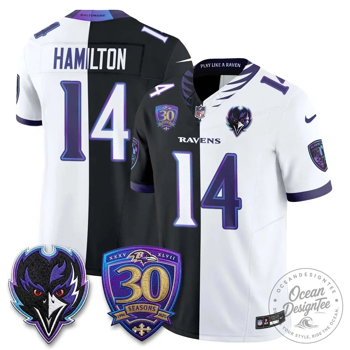 Lamar Jackson Baltimore Ravens Purple White Split Vapor Football Jersey 67 Lamar Jackson Baltimore Ravens Purple White Split Vapor Football Jersey