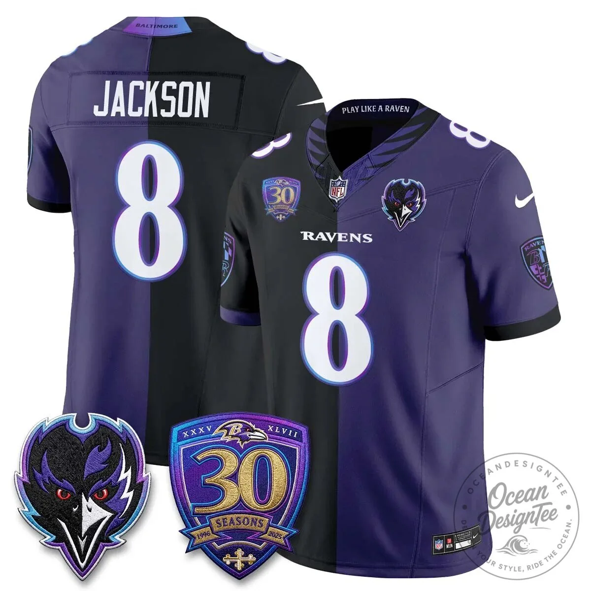 Lamar Jackson Baltimore Ravens Purple White Split Vapor Football Jersey 74 Lamar Jackson Baltimore Ravens Purple White Split Vapor Football Jersey