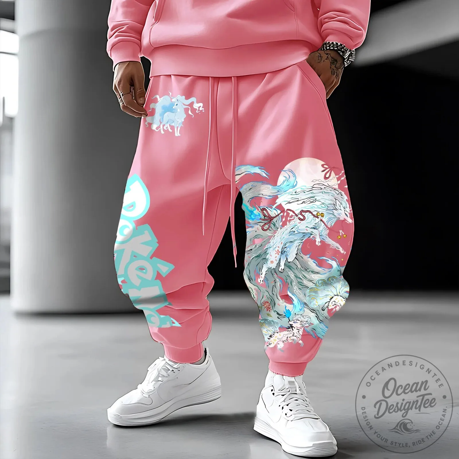 Pink Pokémon Vulpix Ninetales Japanese Art Unisex Jogger Sweatpants