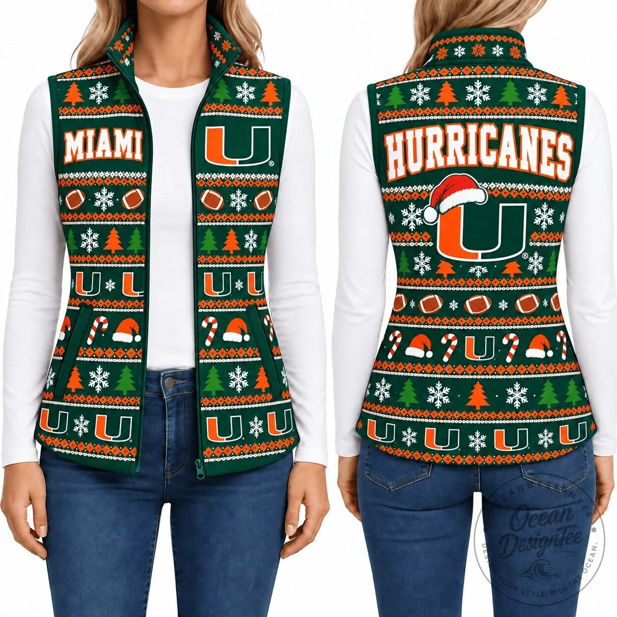 Miami Hurricanes Christmas Ugly Sweater Style Sleeveless Vest Jacket