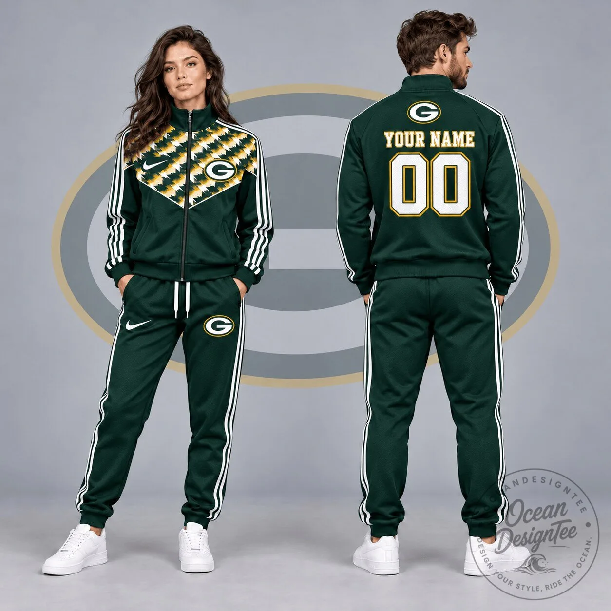 Green Bay Packers Custom Name Number Tribal Chevron Full Zip Track Jacket