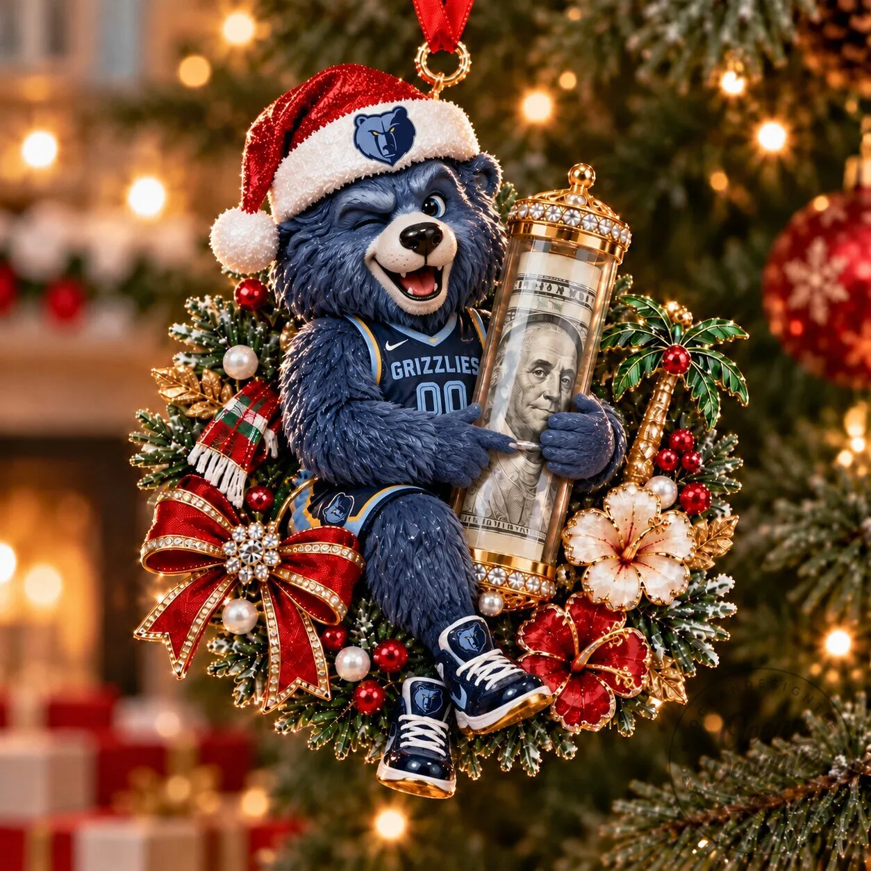 Memphis Grizzlies Basketball Bear Christmas Tree Ornament