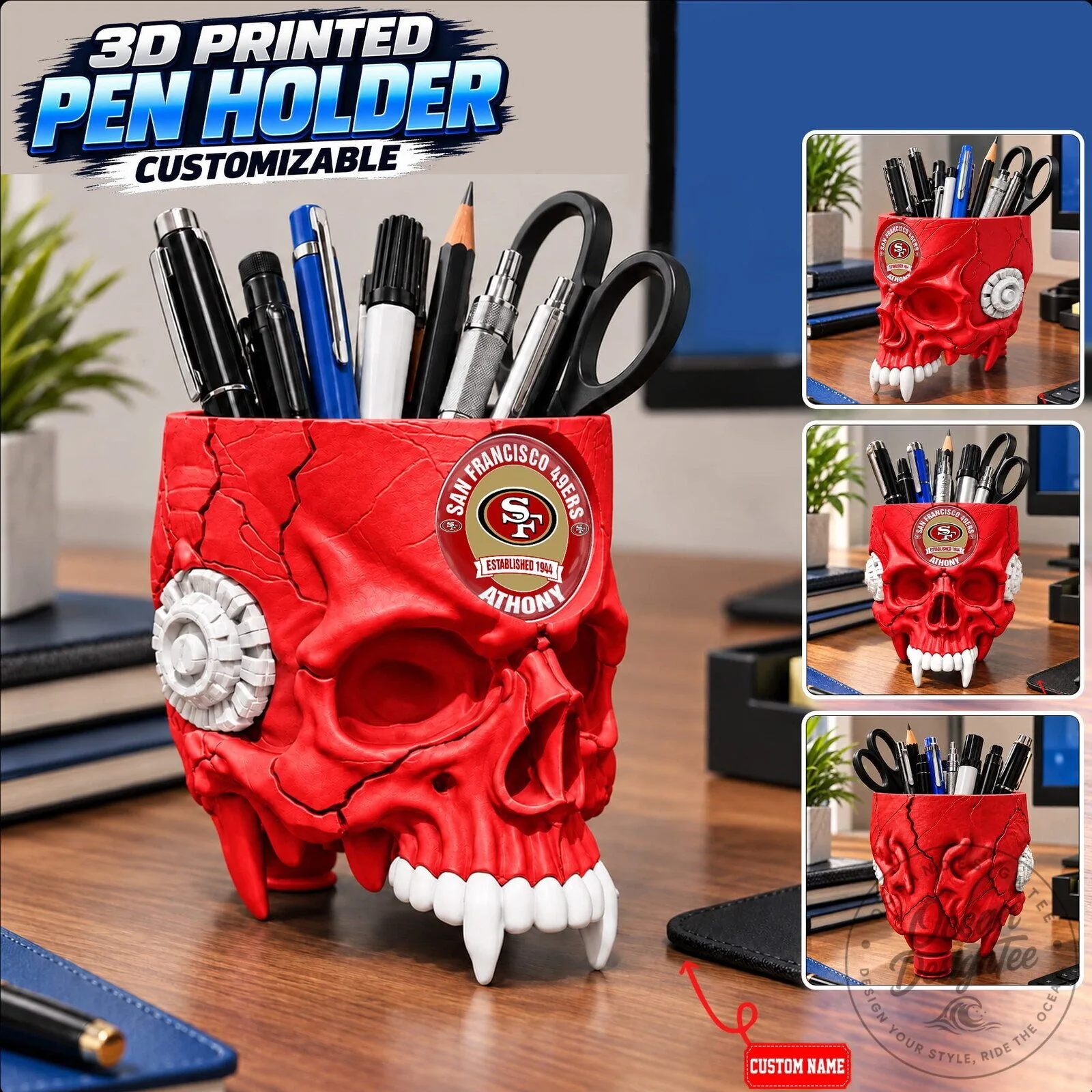 San Francisco 49ers Skull Pen Holder Desk Organizer