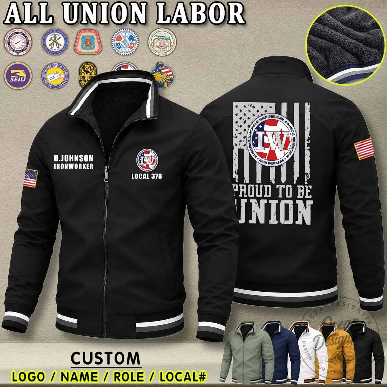 Union Labor Proud to Be Union Ironworker Fleece Lined Jacket
