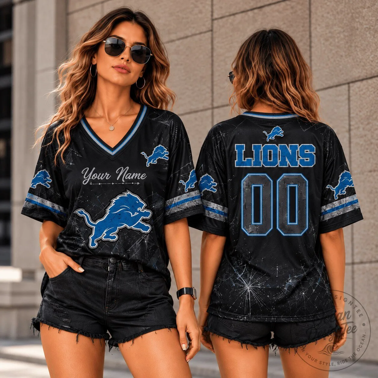 Detroit Lions Personalized Black Silver Star Football Jersey 40 Detroit Lions Personalized Black Silver Star Football Jersey