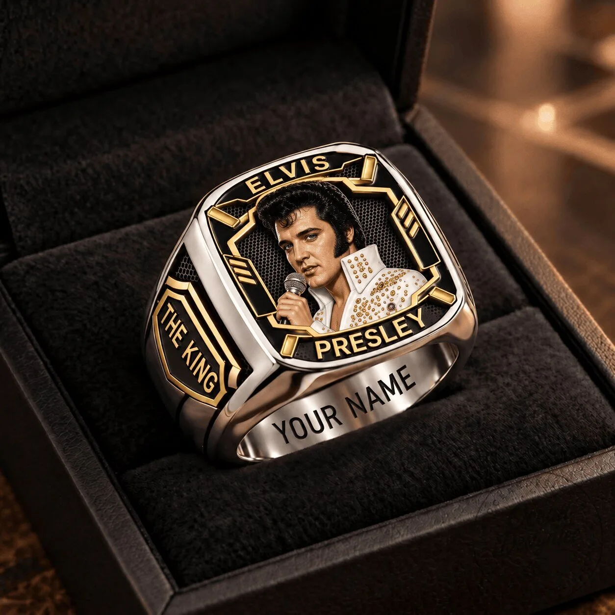 Elvis Presley The King Of Rock And Roll Portrait Custom Engraved Ring